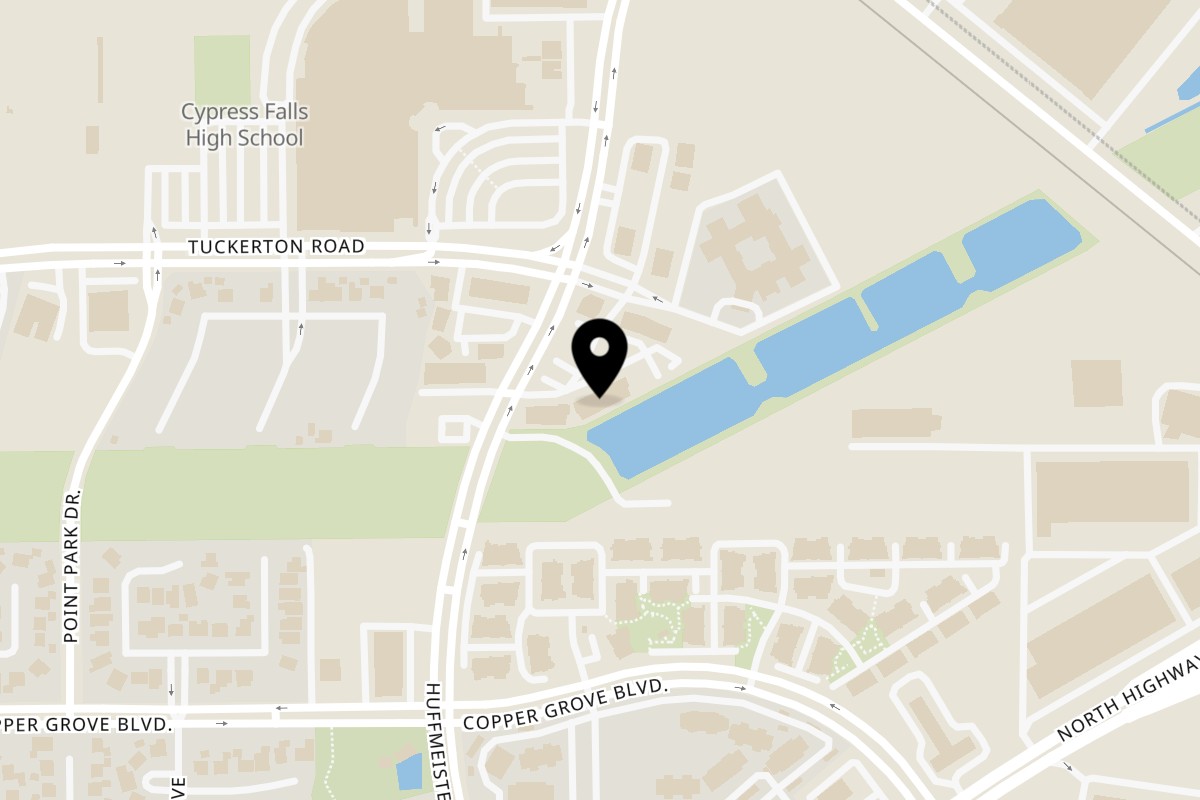 Map showing the location of Manny's Pizza & Pasta on 9522 Huffmeister Rd in Houston